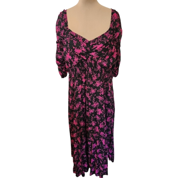 ASOS CURVE Floral Print Ruched Front Midi Dress - Size 18 - Picture 3 of 16